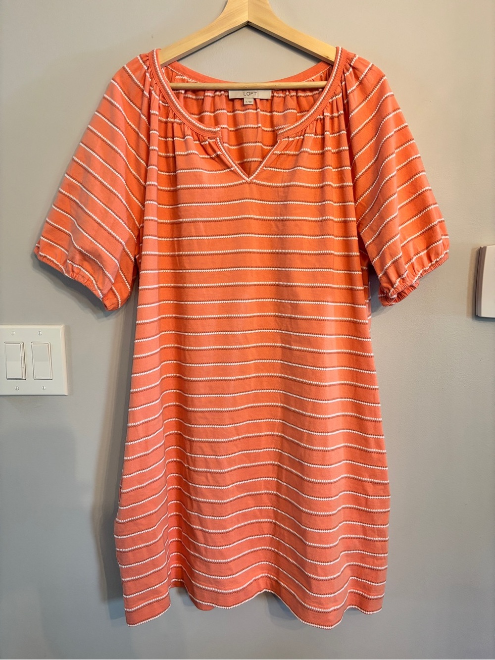 LOFT Coral Striped Short Sleeve Dress XL
